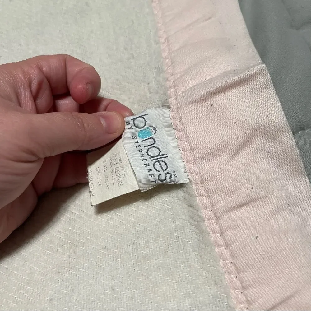 VTG Bundles by Sterncraft Baby Blanket Bear Blue Blocks Acrylic USA Satin Pink